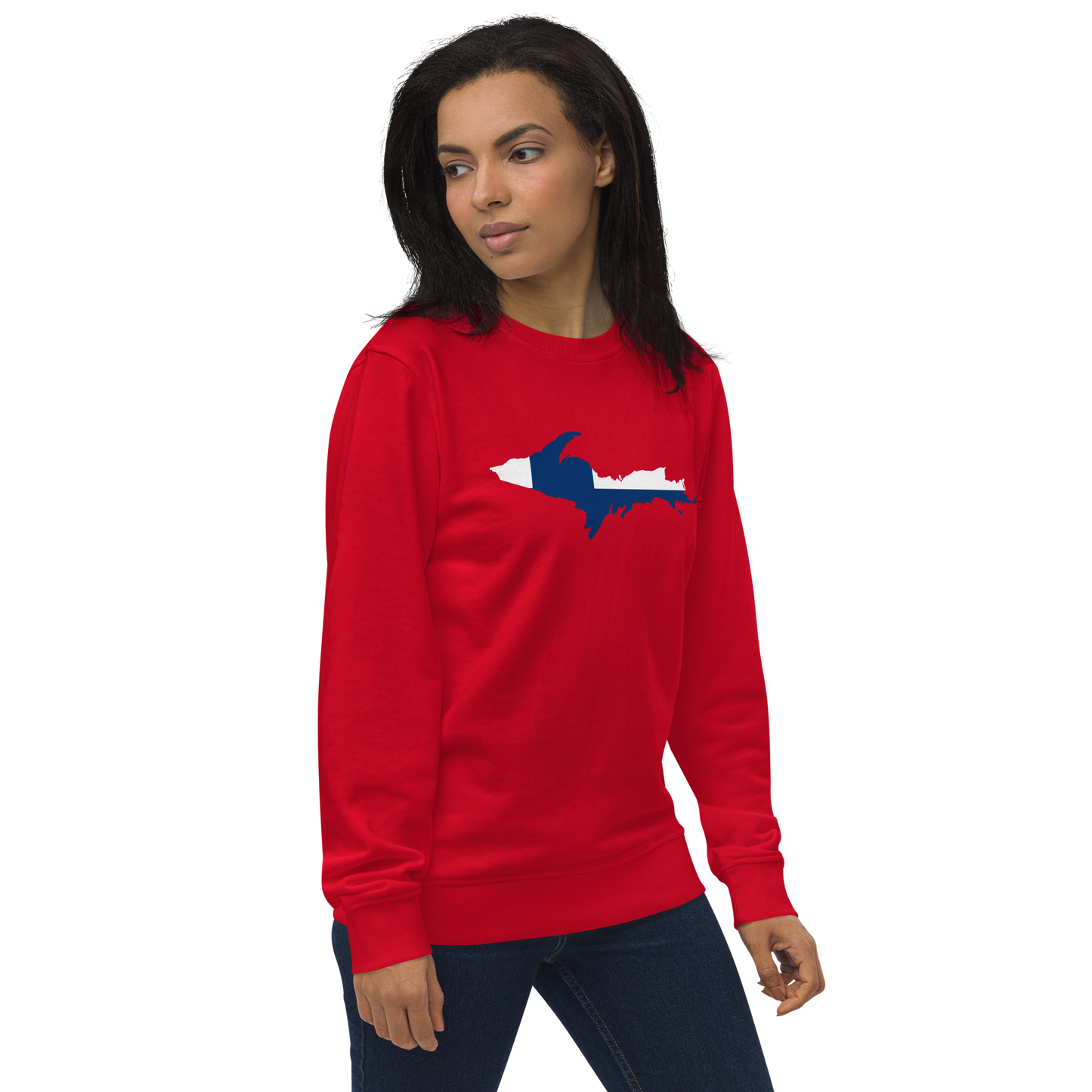 Michigan Upper Peninsula Sweatshirt (w/ UP Finland Flag Outline) | Unisex Organic