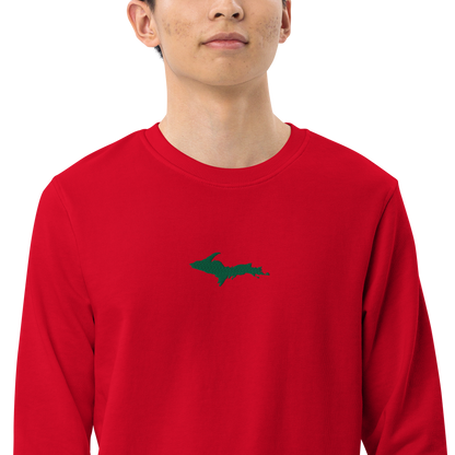 Michigan Upper Peninsula Sweatshirt (w/ Embroidered Green UP Outline) | Unisex Organic