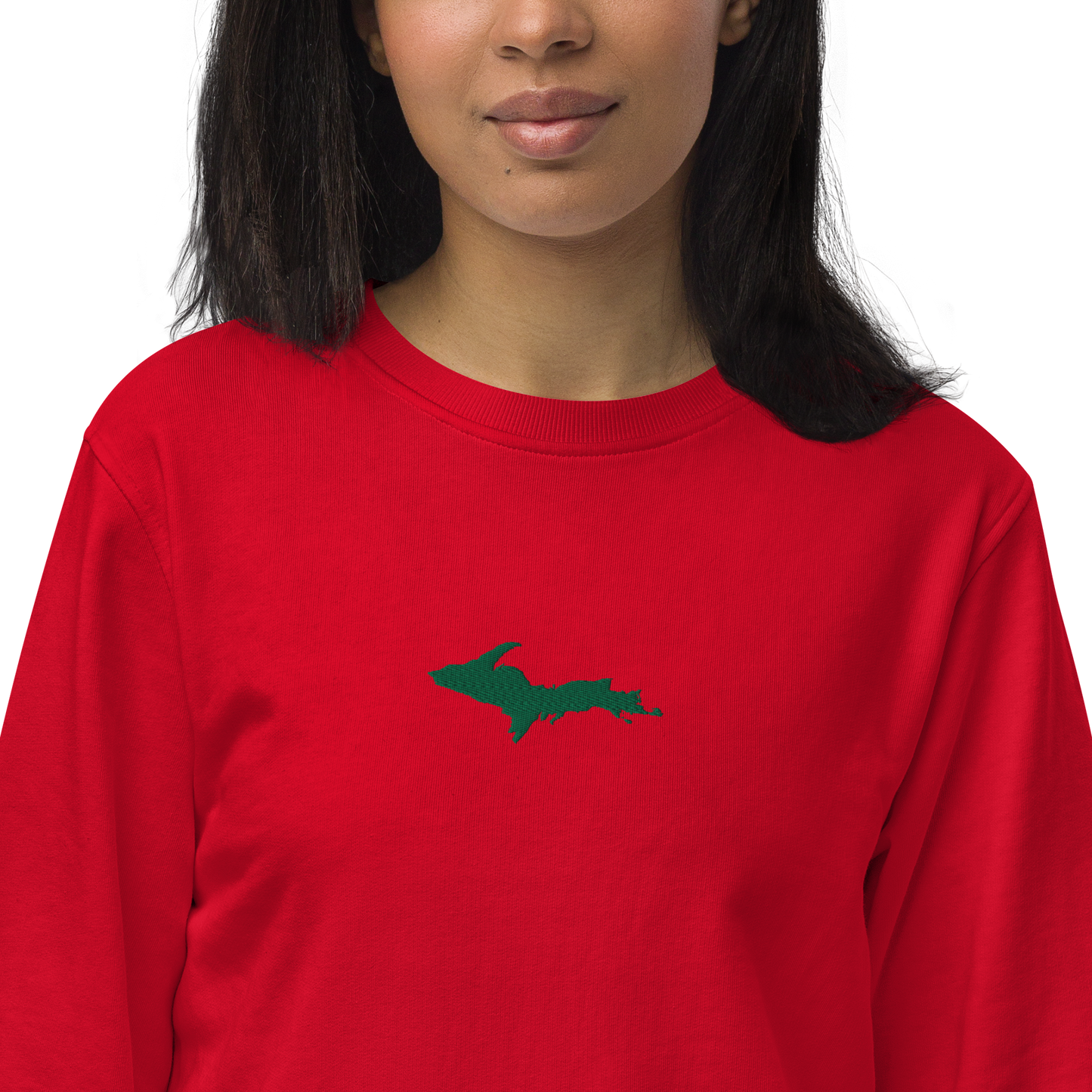 Michigan Upper Peninsula Sweatshirt (w/ Embroidered Green UP Outline) | Unisex Organic