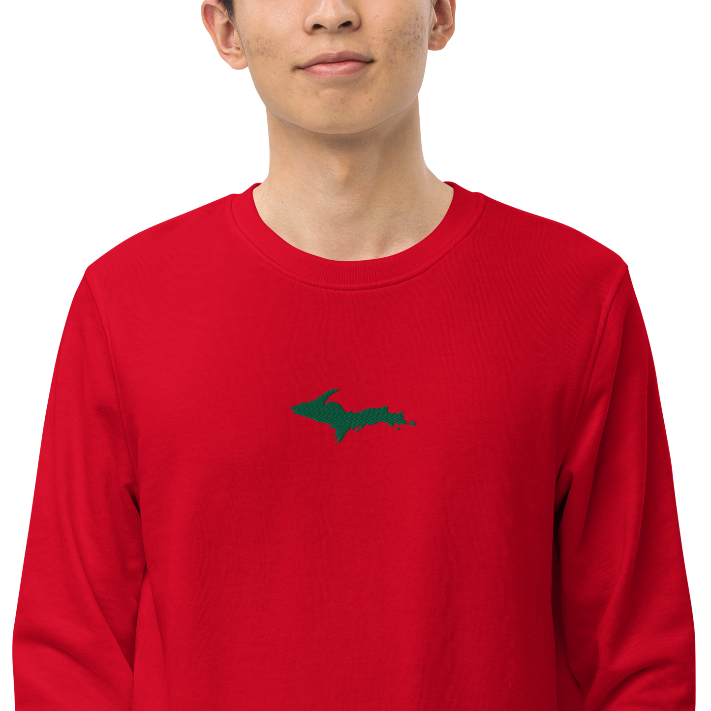 Michigan Upper Peninsula Sweatshirt (w/ Embroidered Green UP Outline) | Unisex Organic