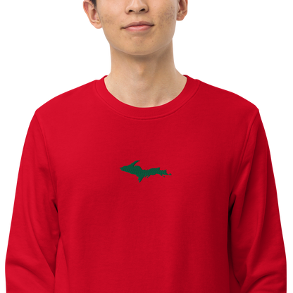 Michigan Upper Peninsula Sweatshirt (w/ Embroidered Green UP Outline) | Unisex Organic
