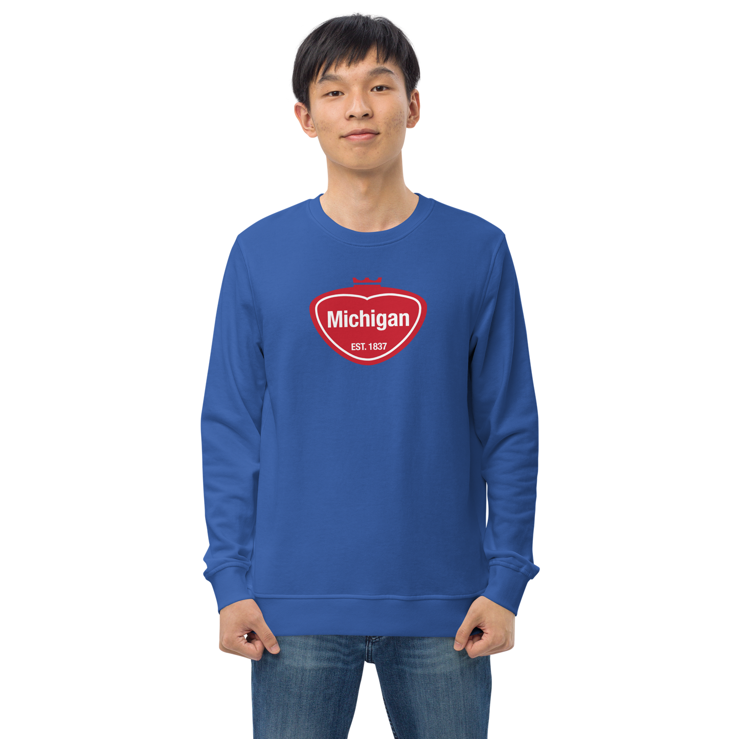 'Michigan EST 1837' Organic Sweatshirt (Local Sodapop Parody)