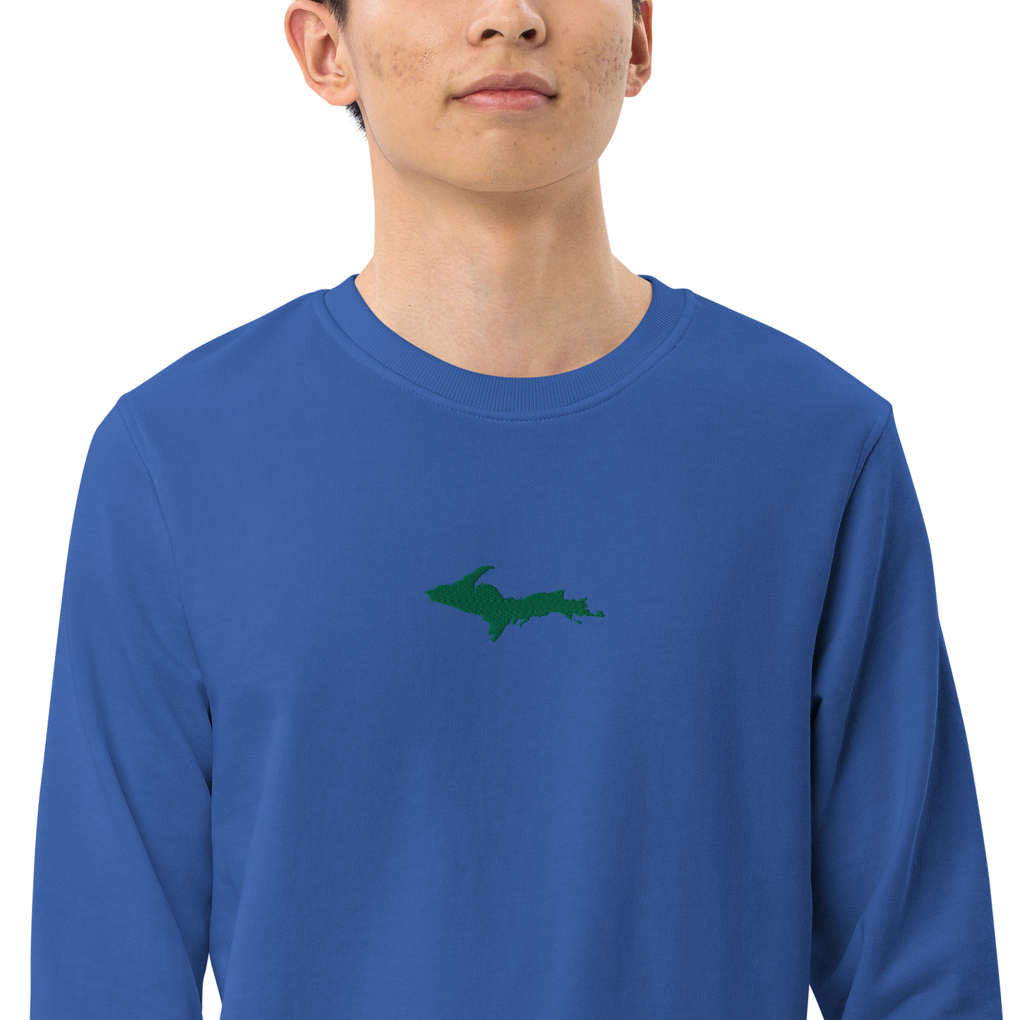 Michigan Upper Peninsula Sweatshirt (w/ Embroidered Green UP Outline) | Unisex Organic