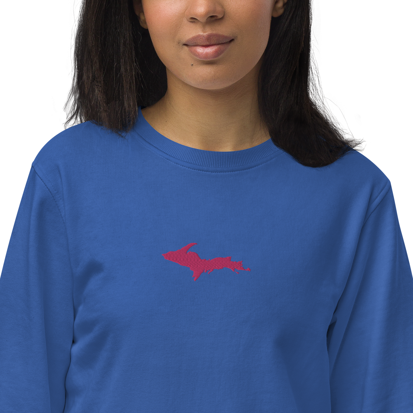 Michigan Upper Peninsula Sweatshirt (w/ Embroidered Pink UP Outline) | Unisex Organic