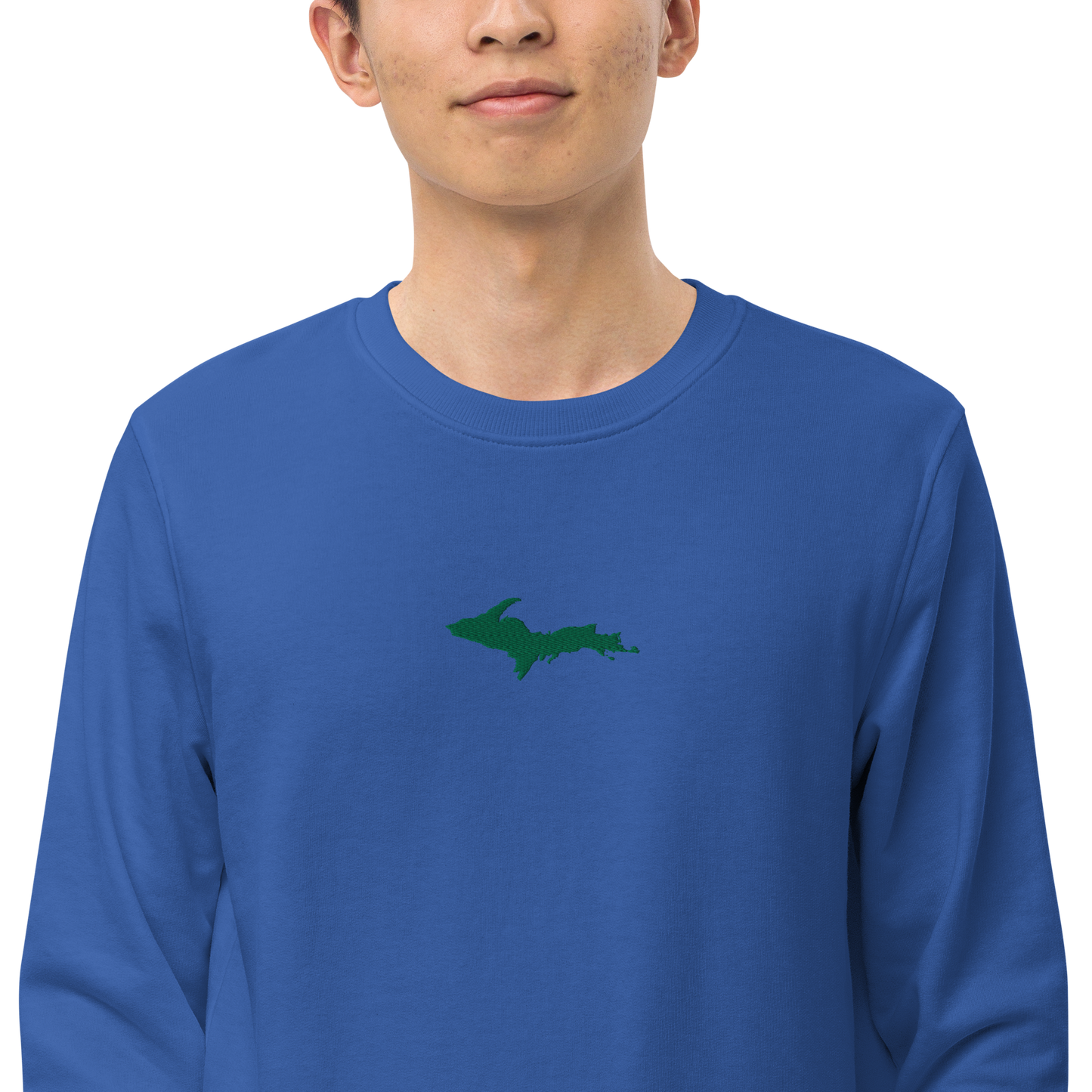 Michigan Upper Peninsula Sweatshirt (w/ Embroidered Green UP Outline) | Unisex Organic