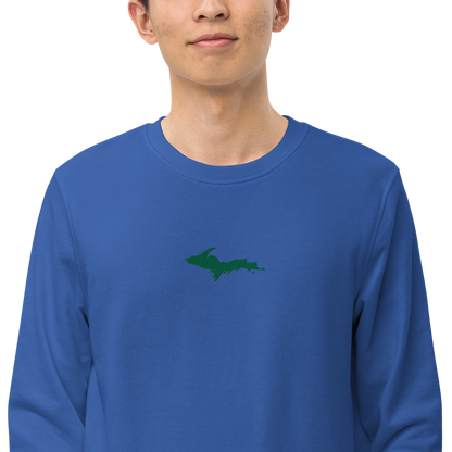 Michigan Upper Peninsula Sweatshirt (w/ Embroidered Green UP Outline) | Unisex Organic