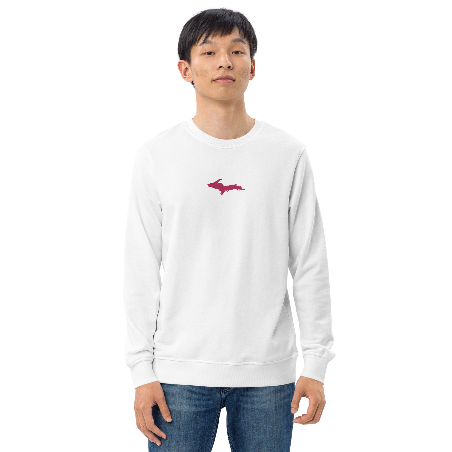 Michigan Upper Peninsula Sweatshirt (w/ Embroidered Pink UP Outline) | Unisex Organic