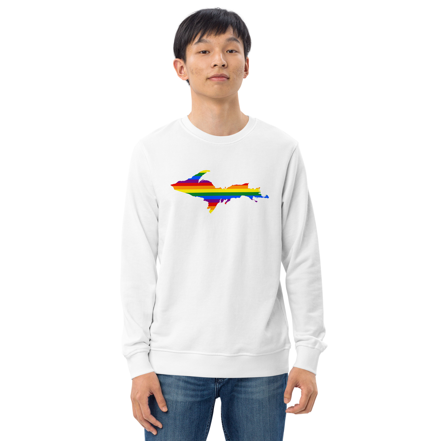 Michigan Upper Peninsula Sweatshirt (w/ UP Pride Flag Outline) | Unisex Organic