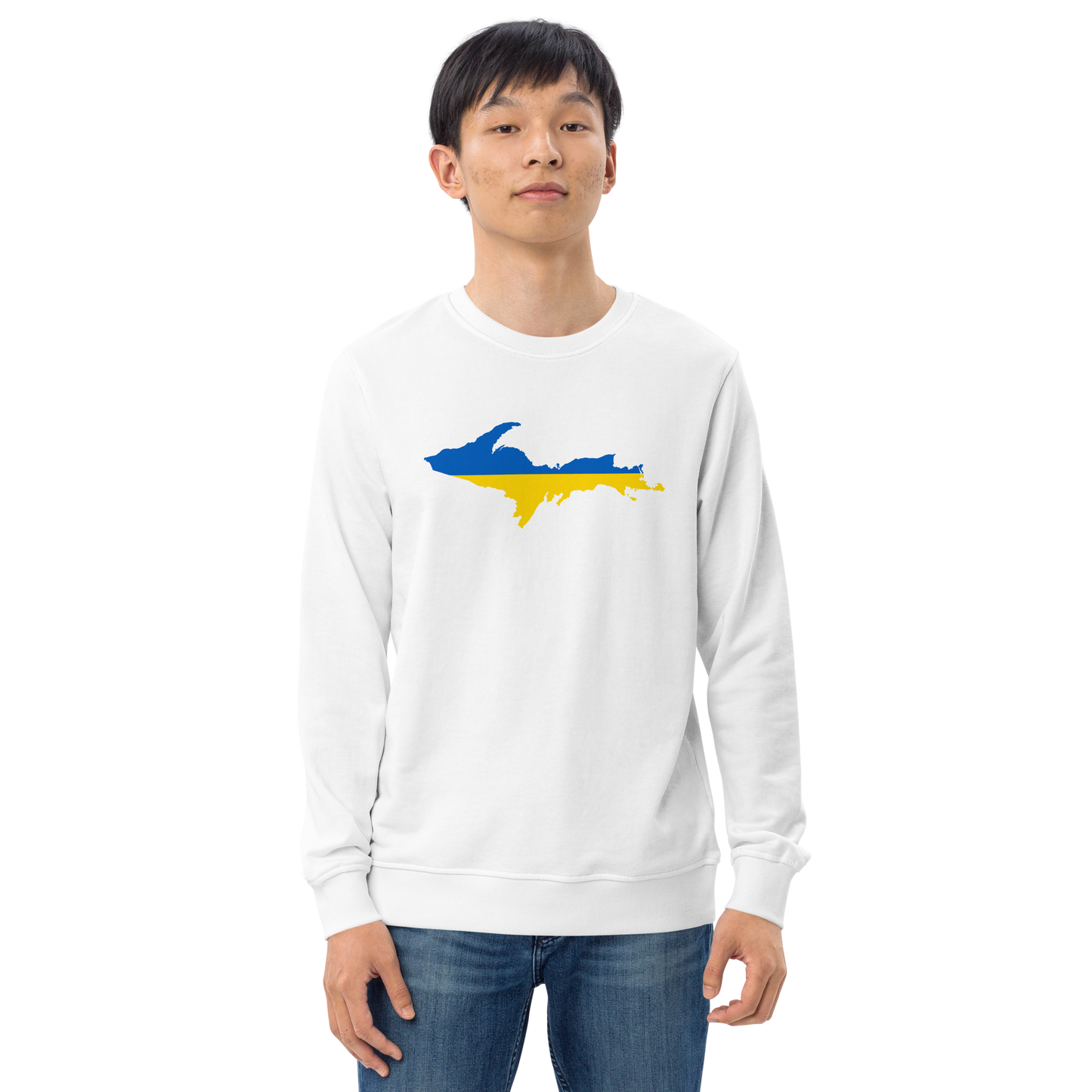 Michigan Upper Peninsula Sweatshirt (w/ Ukraine Flag Outline) | Unisex Organic