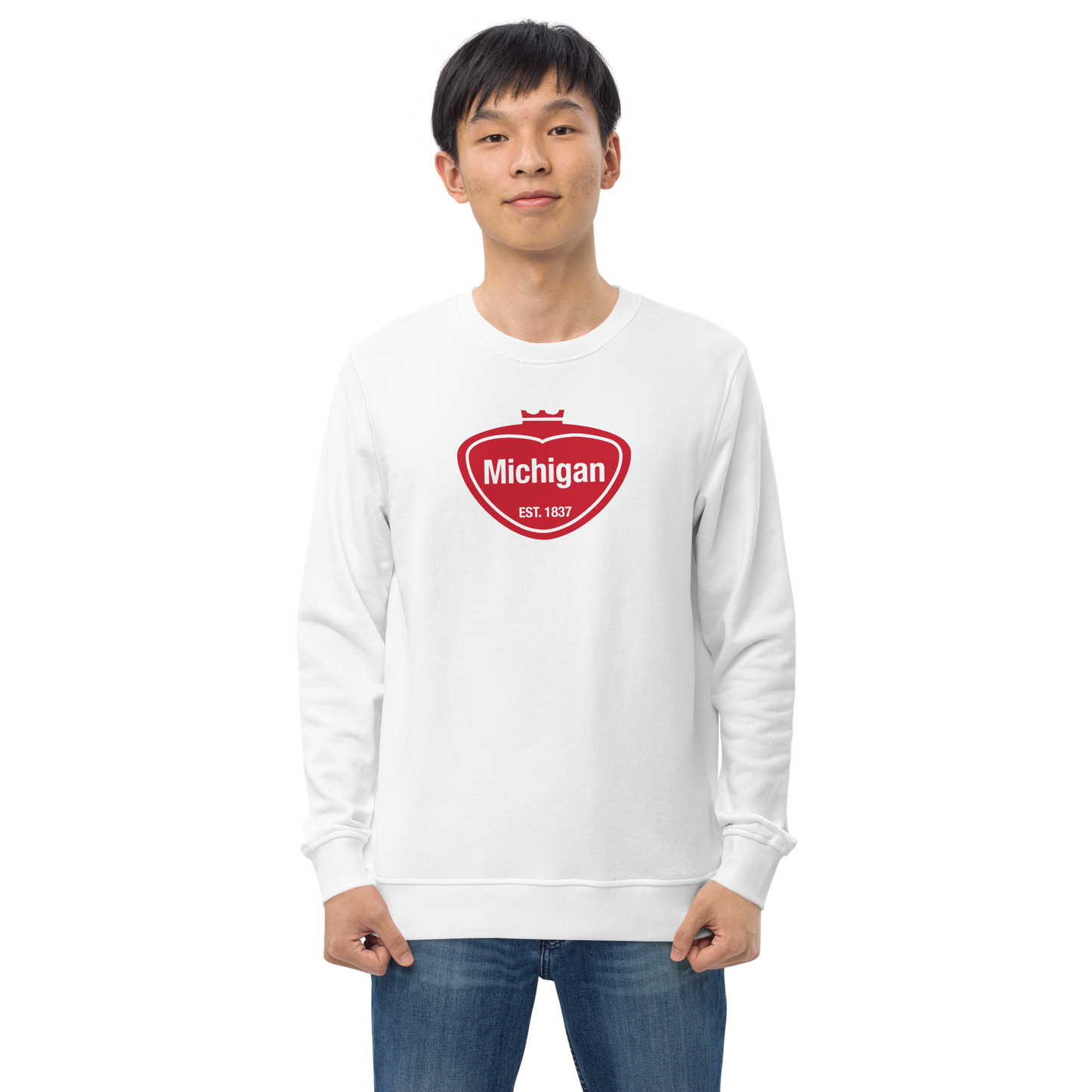 'Michigan EST 1837' Organic Sweatshirt (Local Sodapop Parody)