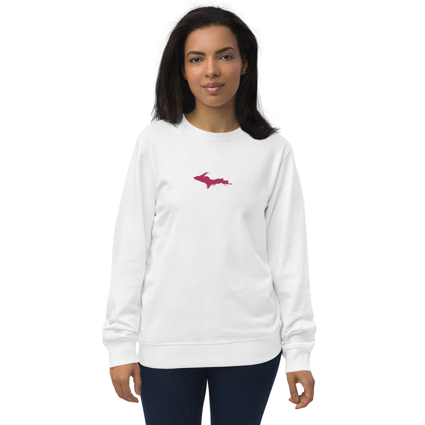 Michigan Upper Peninsula Sweatshirt (w/ Embroidered Pink UP Outline) | Unisex Organic