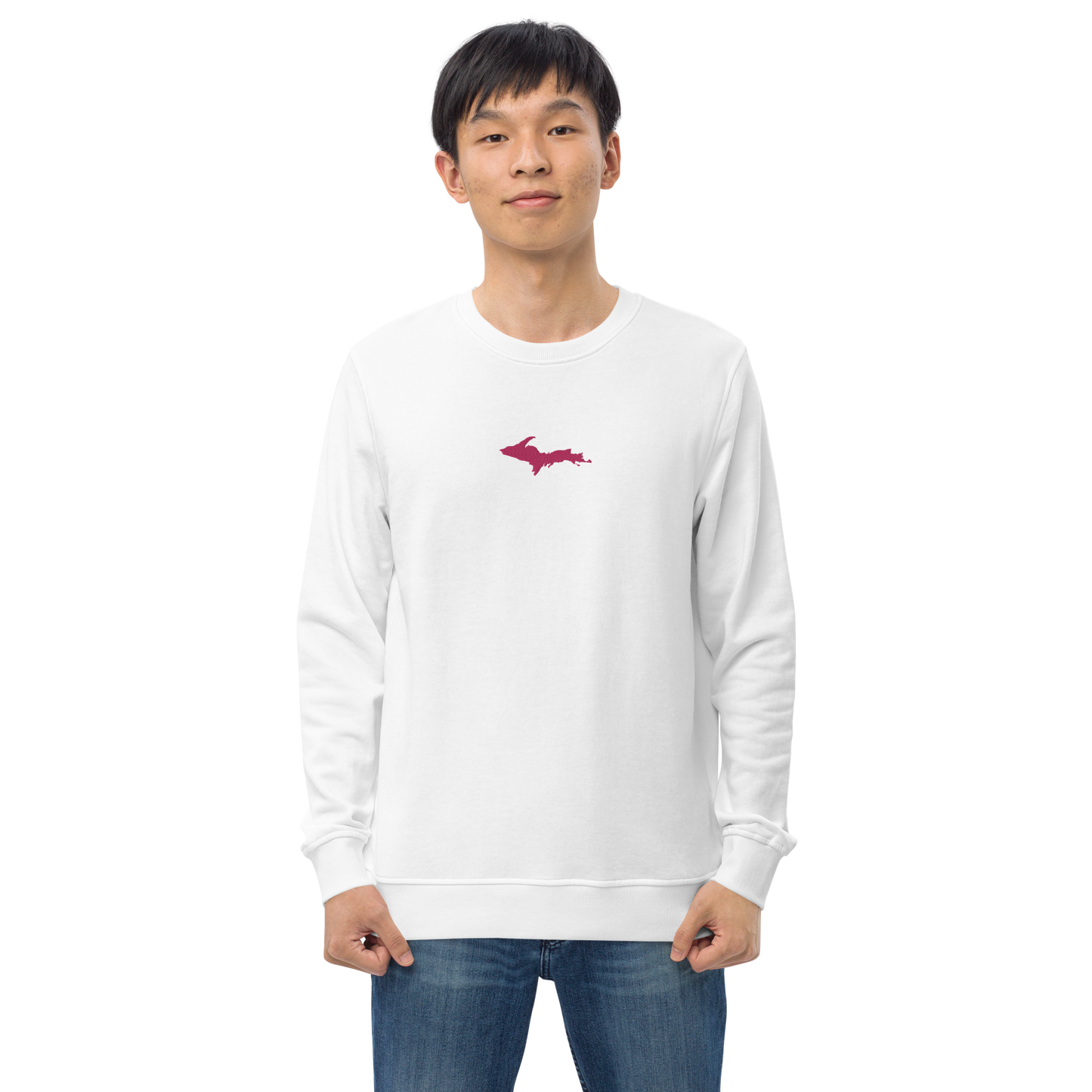 Michigan Upper Peninsula Sweatshirt (w/ Embroidered Pink UP Outline) | Unisex Organic