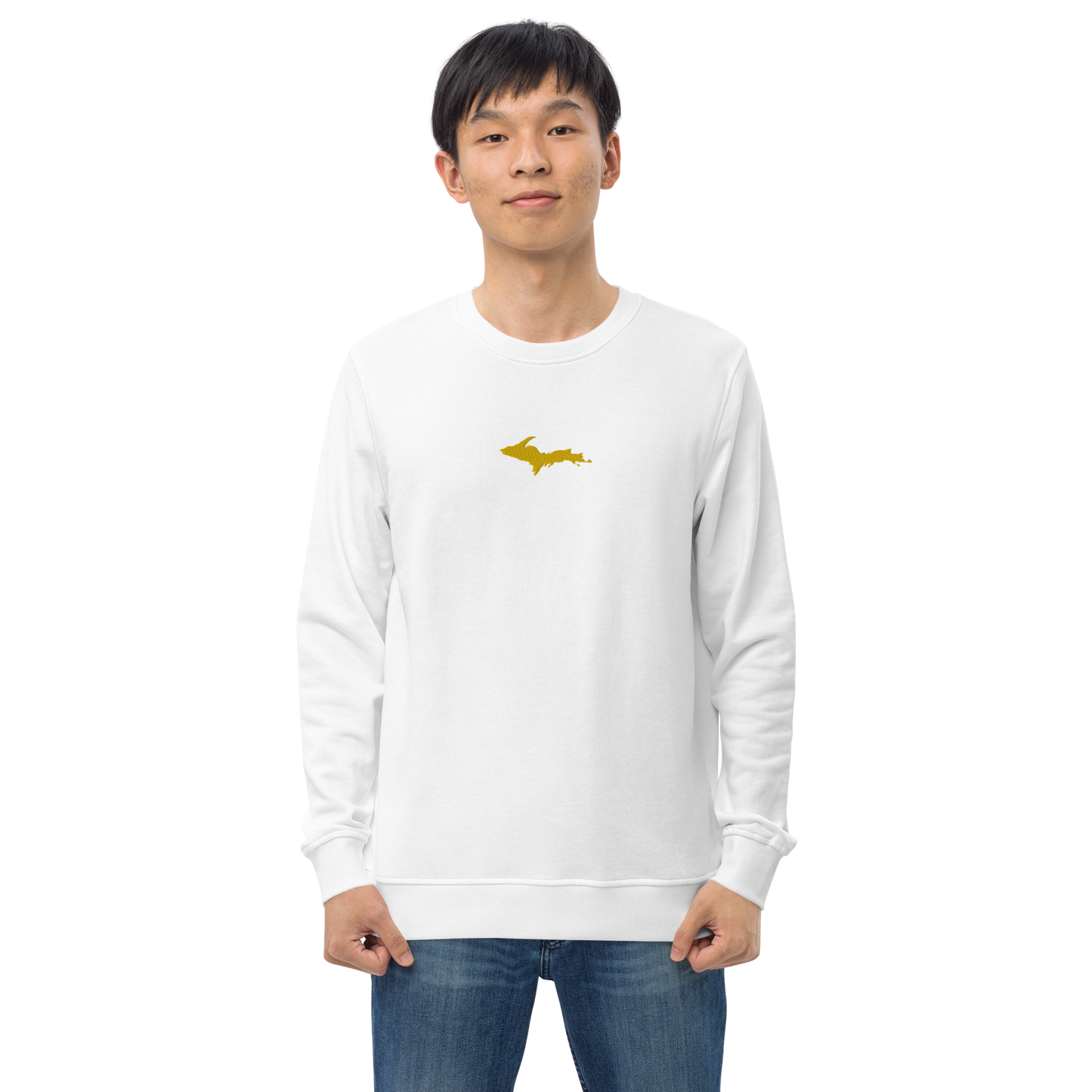 Michigan Upper Peninsula Sweatshirt (w/ Embroidered Gold UP Outline) | Unisex Organic