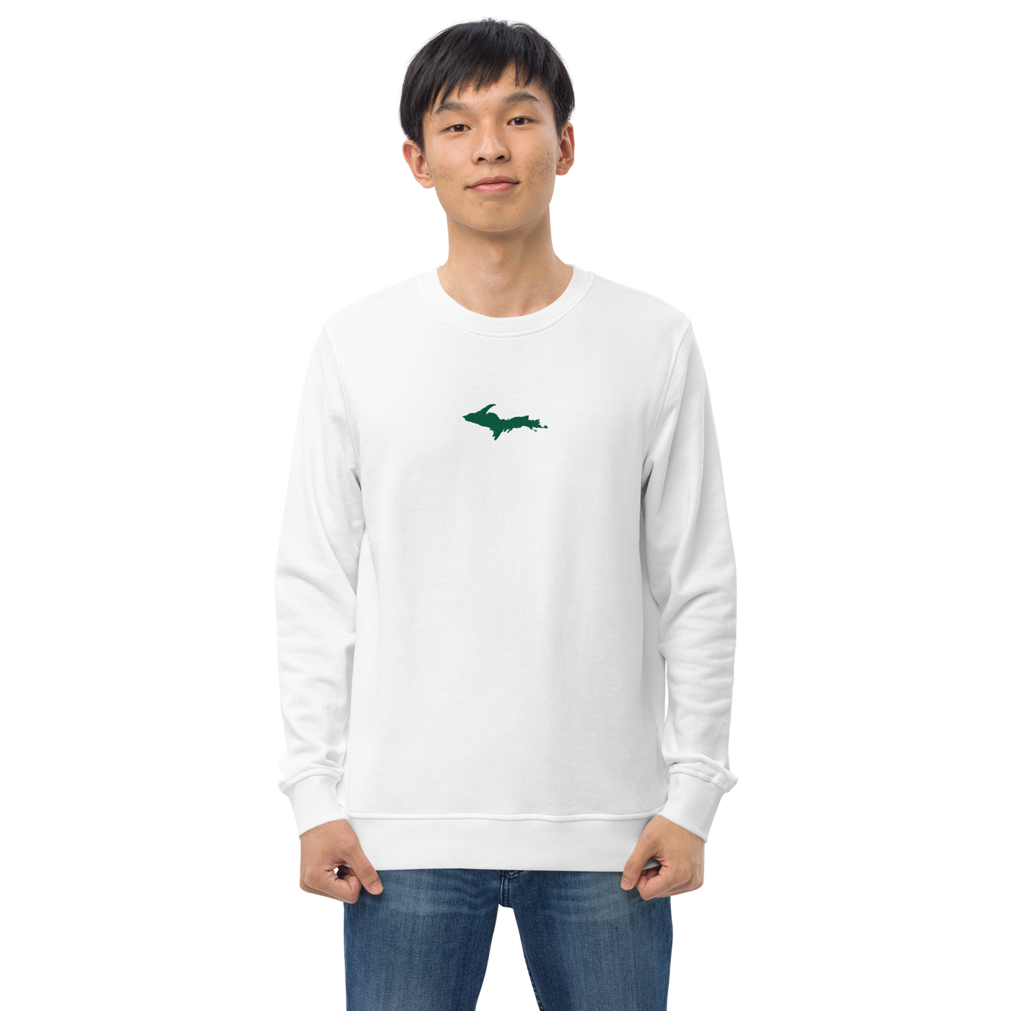 Michigan Upper Peninsula Sweatshirt (w/ Embroidered Green UP Outline) | Unisex Organic