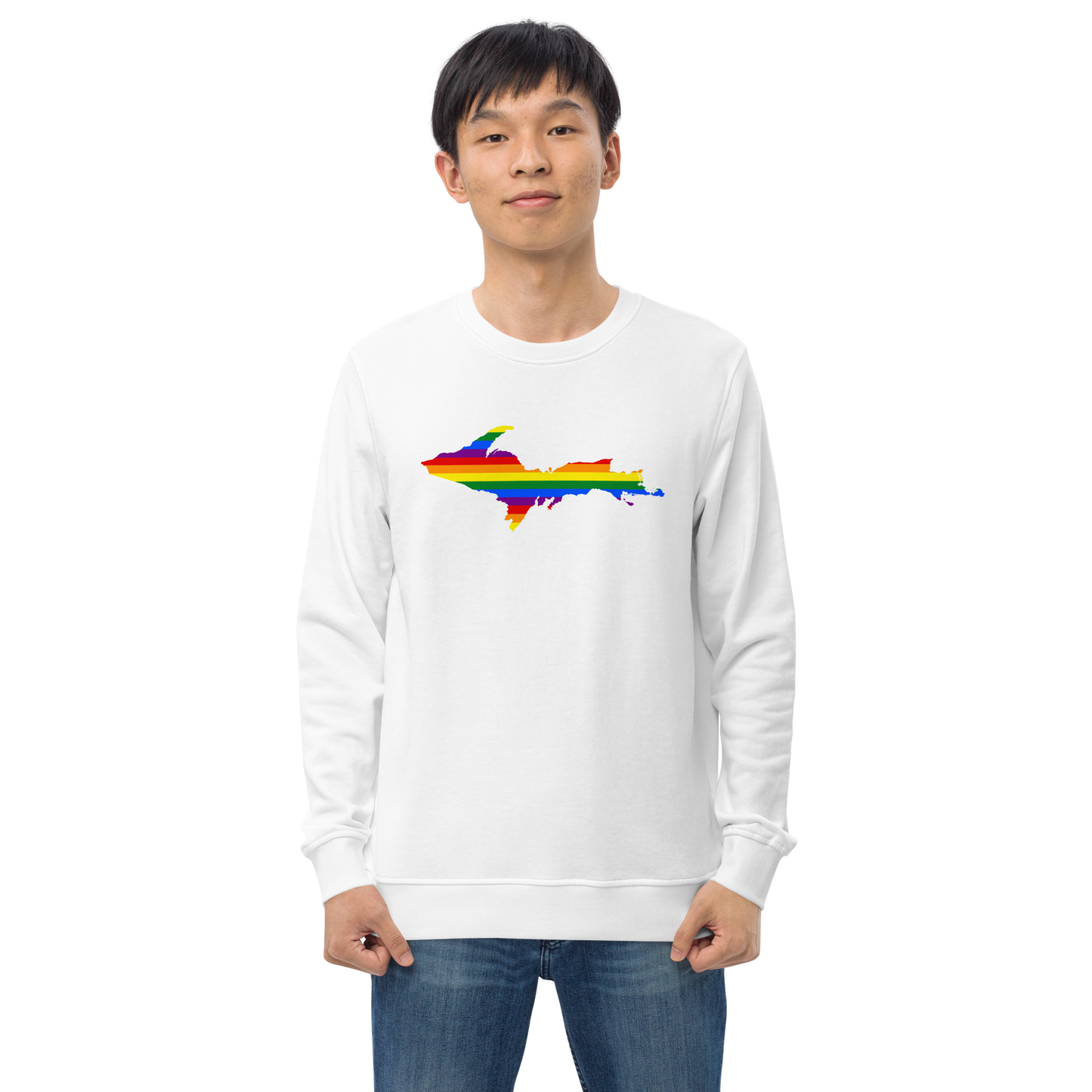 Michigan Upper Peninsula Sweatshirt (w/ UP Pride Flag Outline) | Unisex Organic