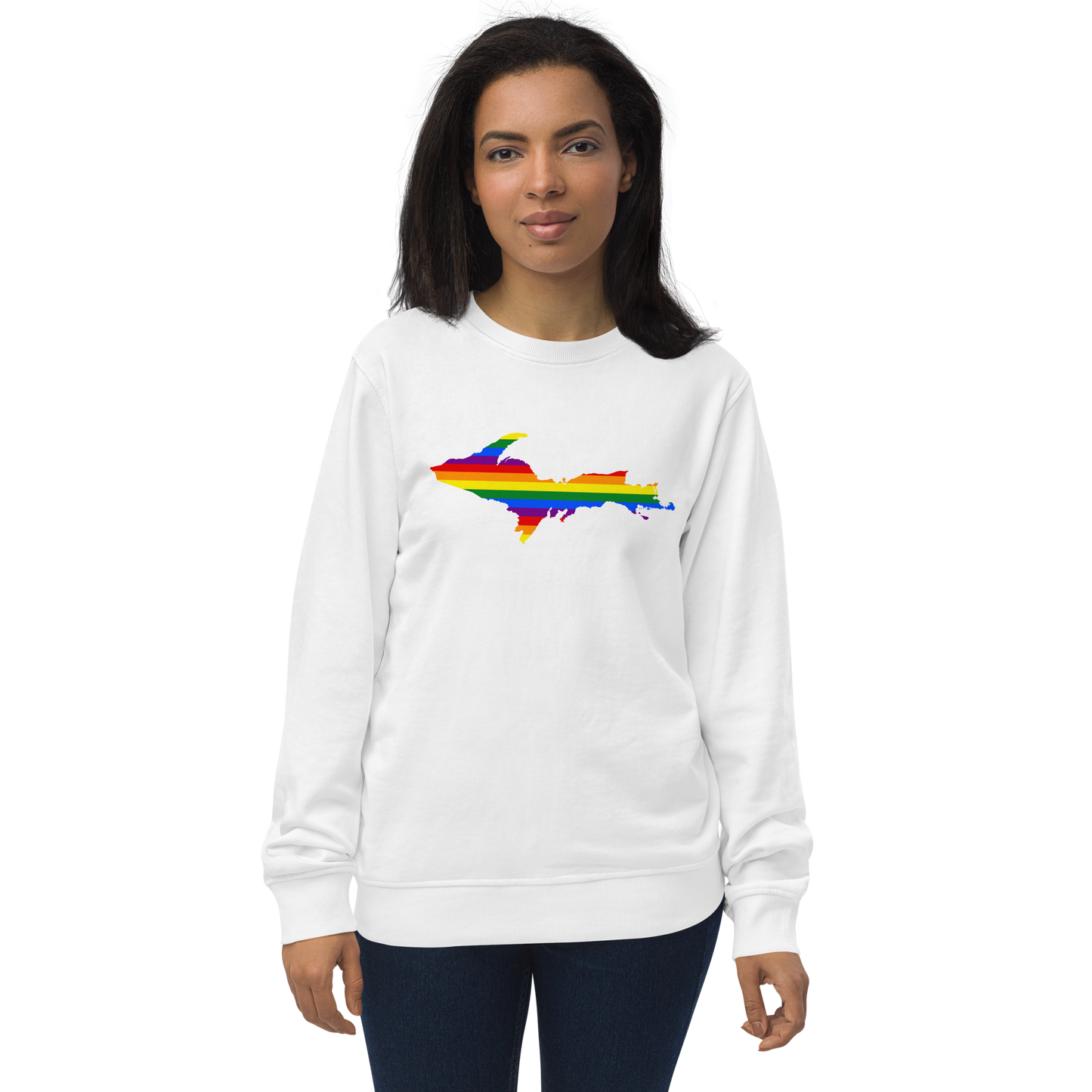 Michigan Upper Peninsula Sweatshirt (w/ UP Pride Flag Outline) | Unisex Organic