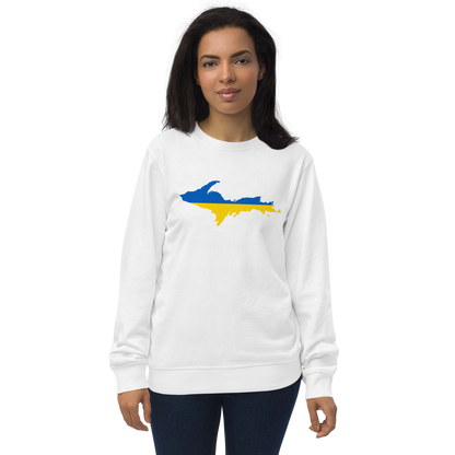 Michigan Upper Peninsula Sweatshirt (w/ Ukraine Flag Outline) | Unisex Organic