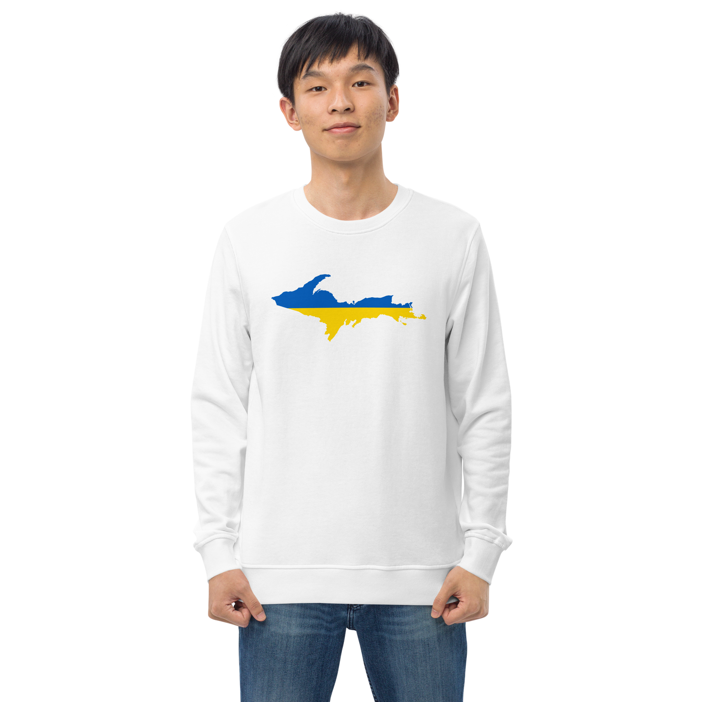 Michigan Upper Peninsula Sweatshirt (w/ Ukraine Flag Outline) | Unisex Organic