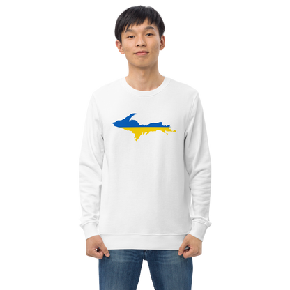 Michigan Upper Peninsula Sweatshirt (w/ Ukraine Flag Outline) | Unisex Organic