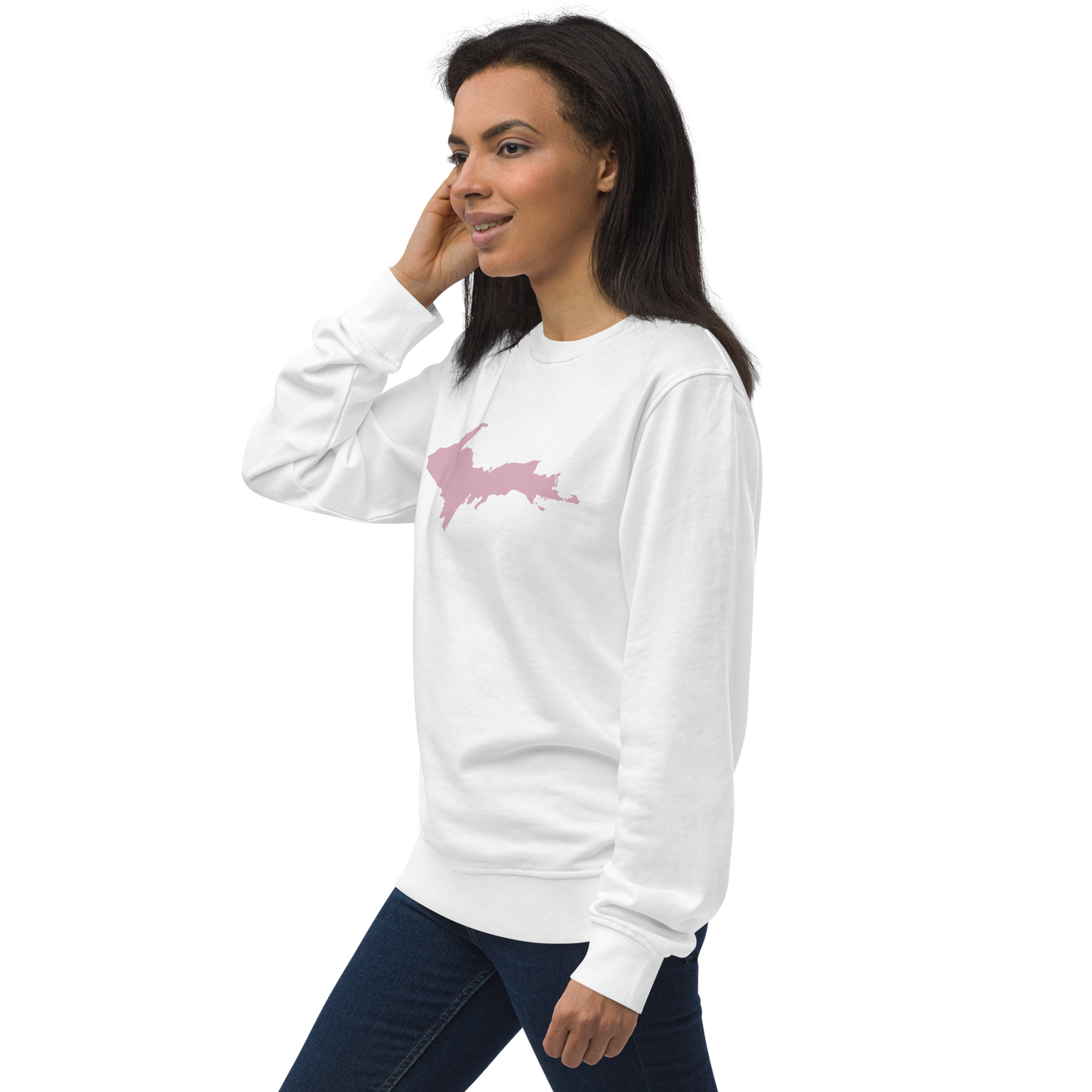 Michigan Upper Peninsula Organic Sweatshirt (w/ Pink UP Outline)