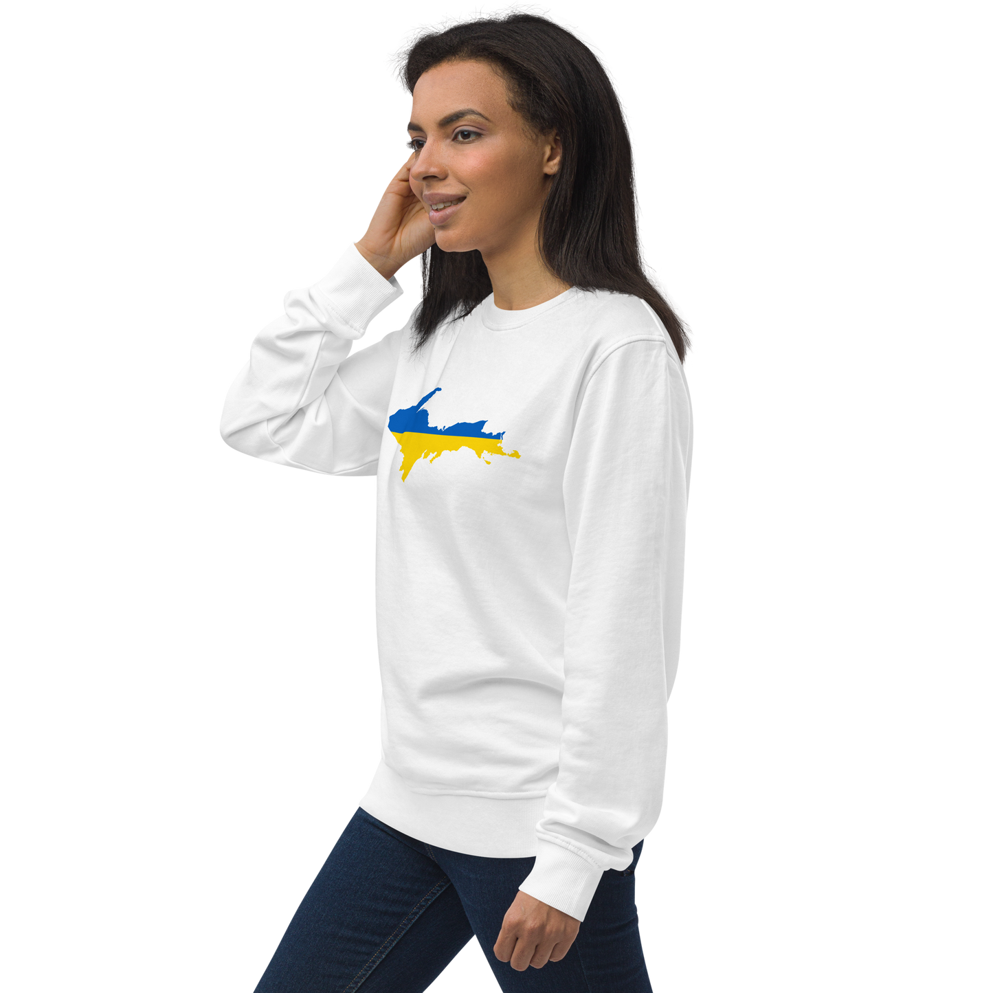 Michigan Upper Peninsula Sweatshirt (w/ Ukraine Flag Outline) | Unisex Organic