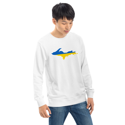 Michigan Upper Peninsula Sweatshirt (w/ Ukraine Flag Outline) | Unisex Organic