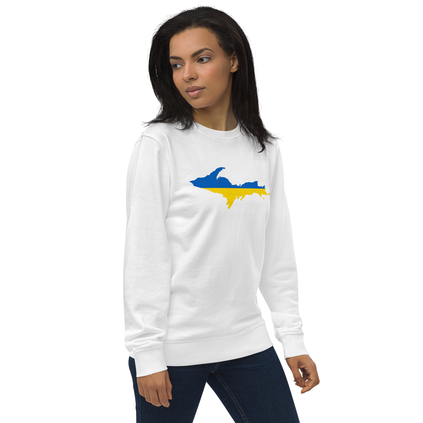 Michigan Upper Peninsula Sweatshirt (w/ Ukraine Flag Outline) | Unisex Organic