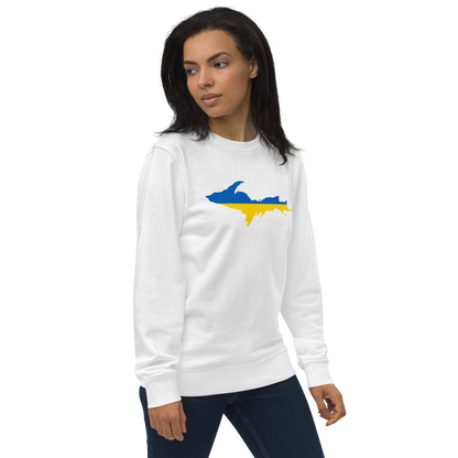 Michigan Upper Peninsula Sweatshirt (w/ Ukraine Flag Outline) | Unisex Organic