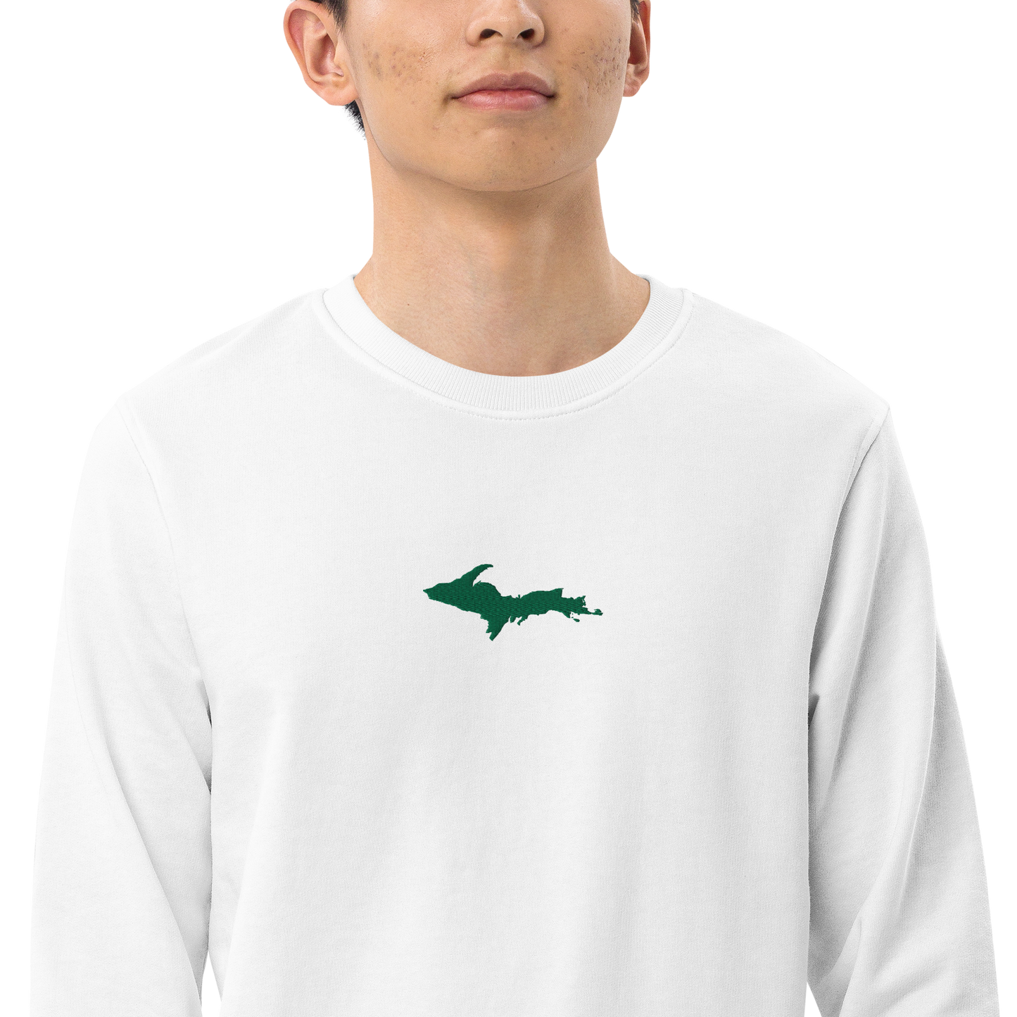 Michigan Upper Peninsula Sweatshirt (w/ Embroidered Green UP Outline) | Unisex Organic