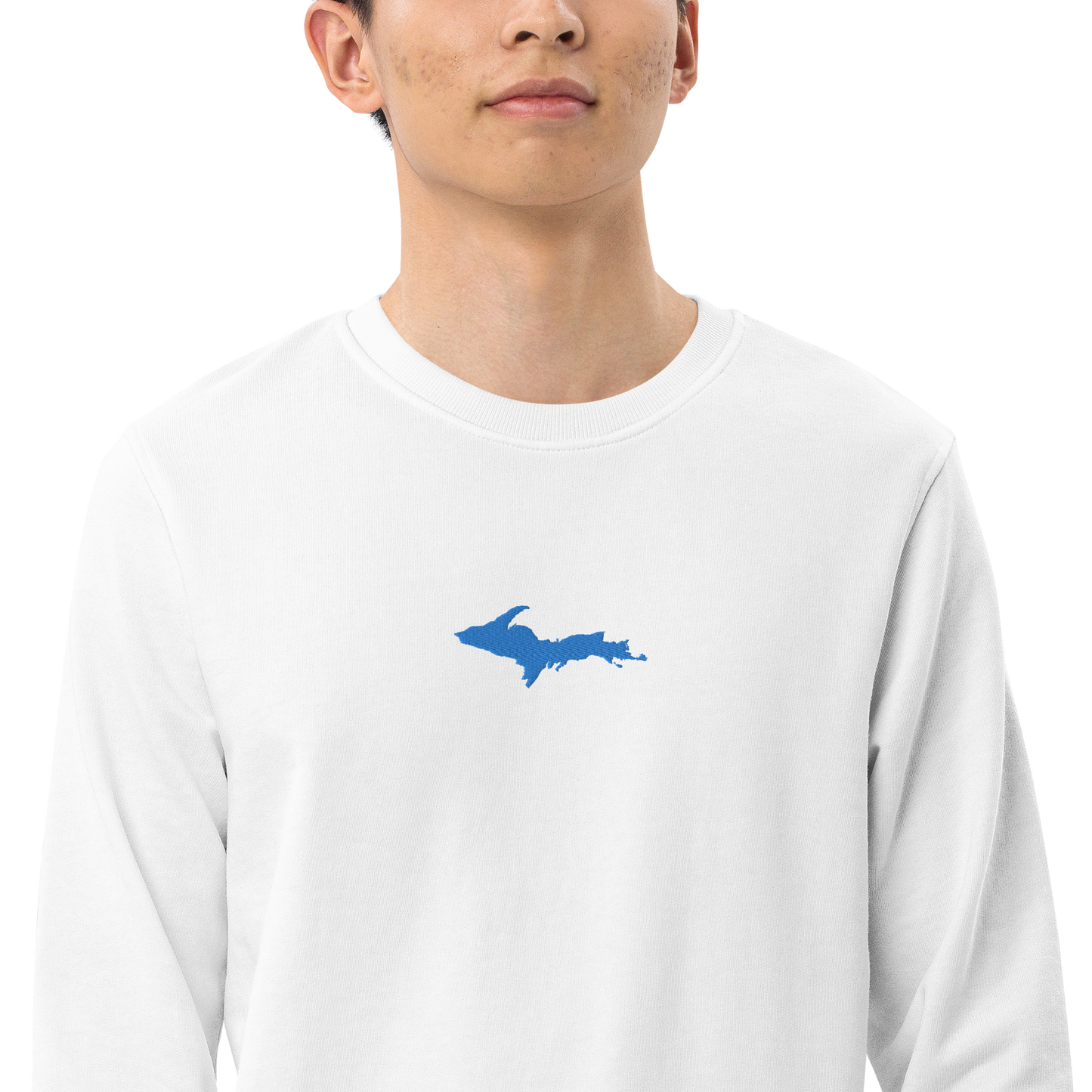 Michigan Upper Peninsula Sweatshirt (w/ Embroidered Azure UP Outline) | Unisex Organic