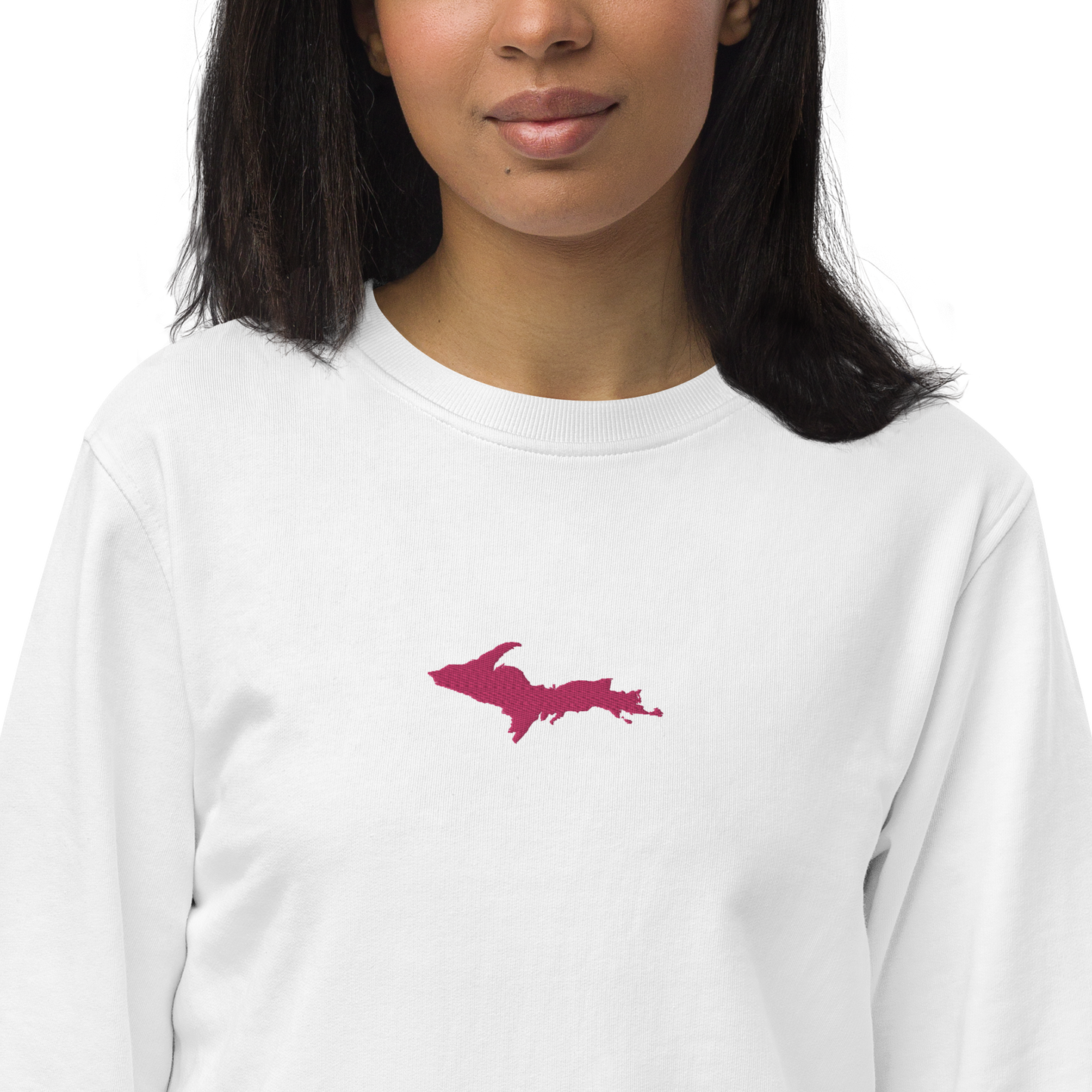 Michigan Upper Peninsula Sweatshirt (w/ Embroidered Pink UP Outline) | Unisex Organic