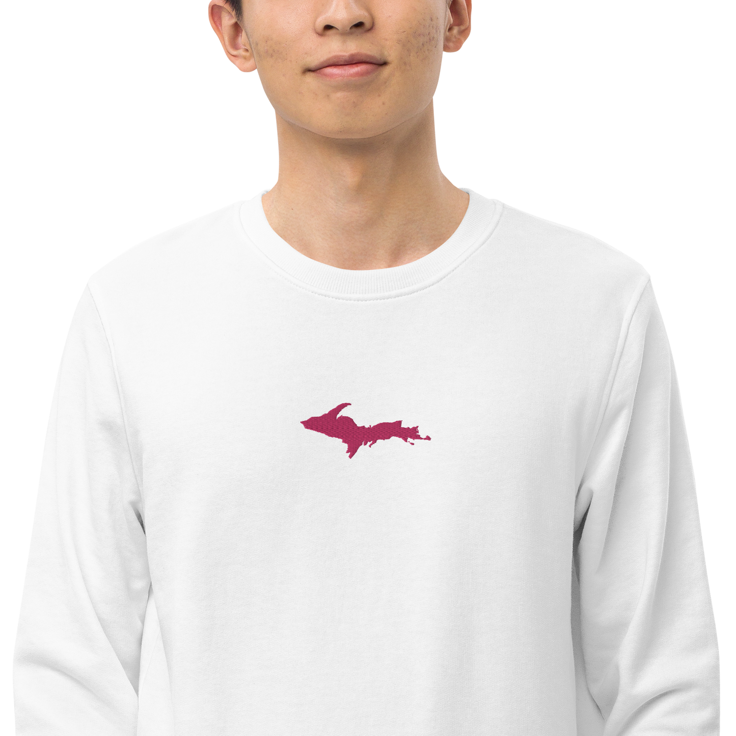 Michigan Upper Peninsula Sweatshirt (w/ Embroidered Pink UP Outline) | Unisex Organic