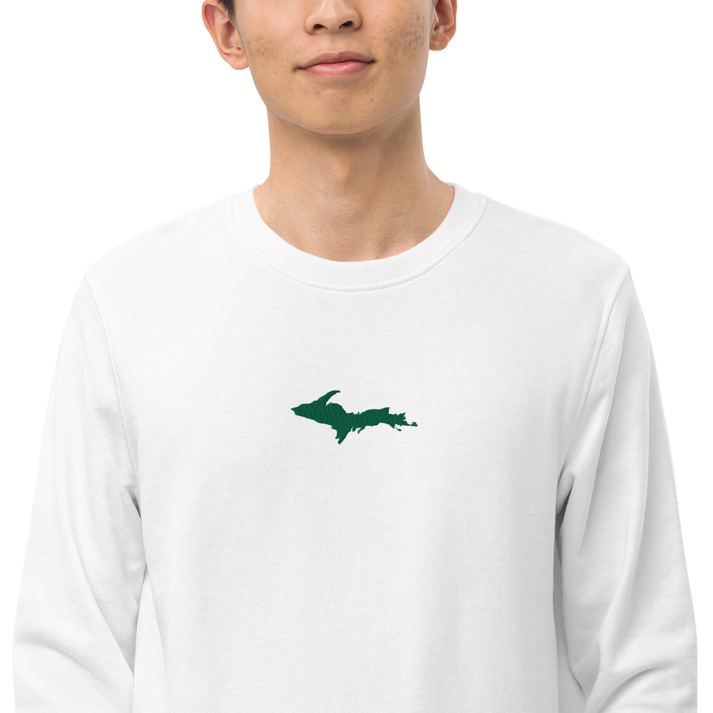 Michigan Upper Peninsula Sweatshirt (w/ Embroidered Green UP Outline) | Unisex Organic