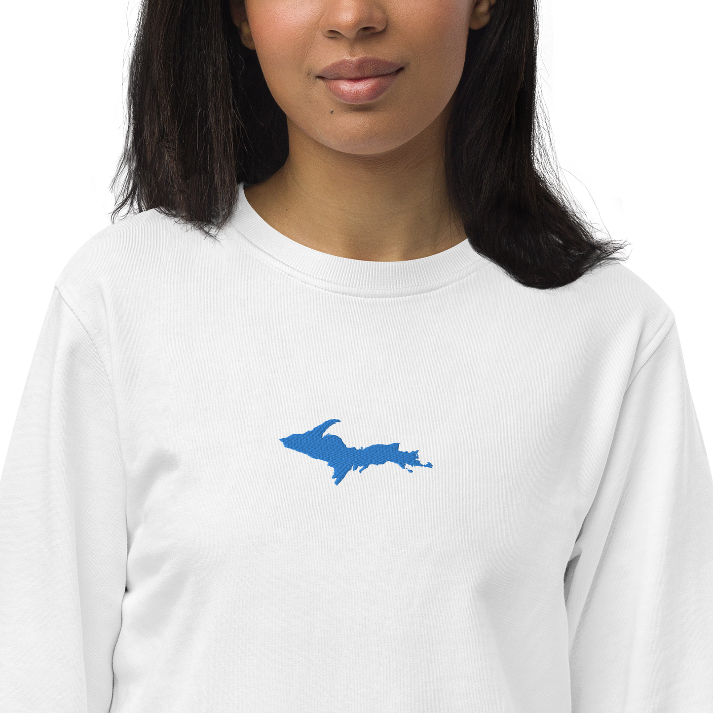 Michigan Upper Peninsula Sweatshirt (w/ Embroidered Azure UP Outline) | Unisex Organic