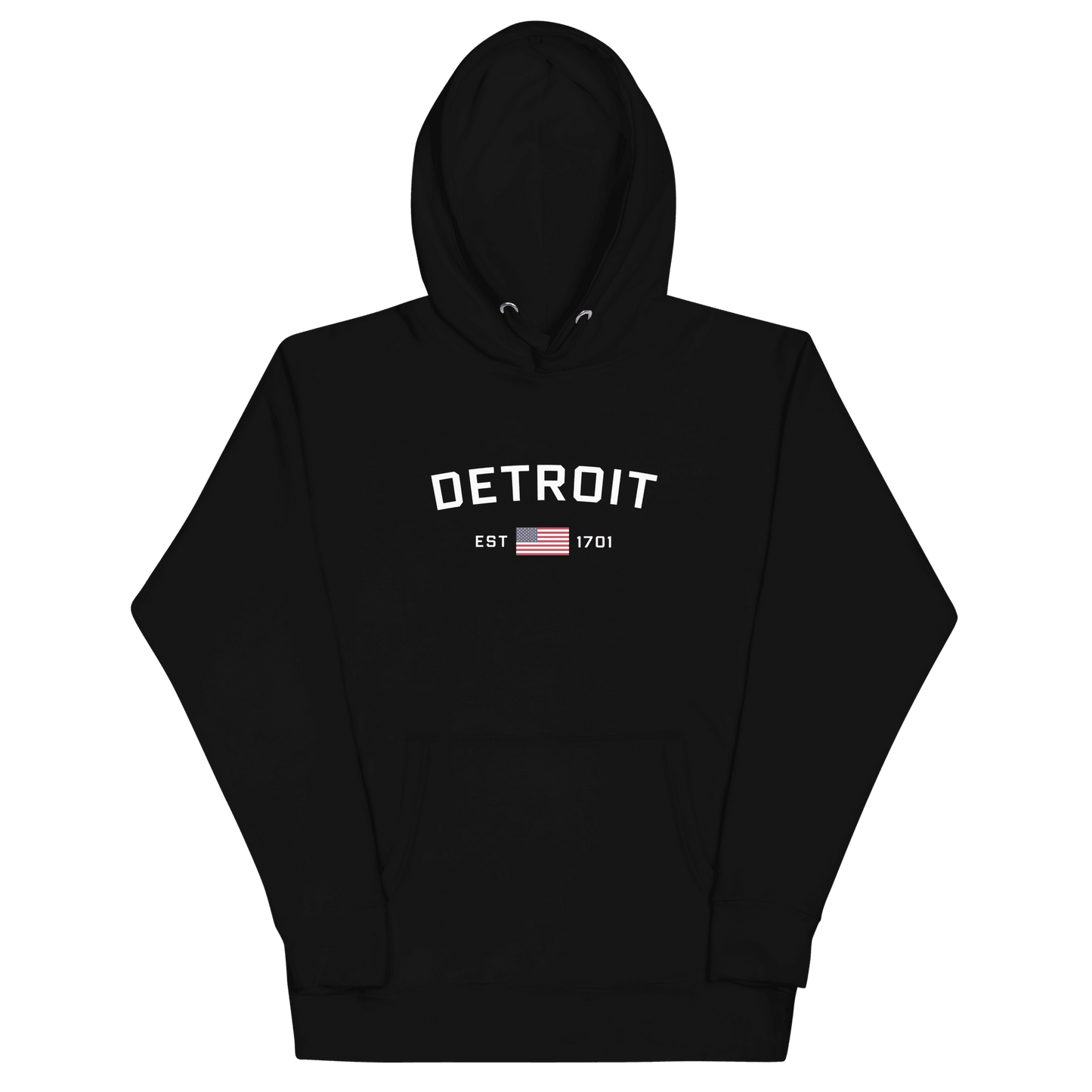 'Detroit EST 1701' Hoodie (w/ United States Flag) | Unisex Premium - Circumspice Michigan