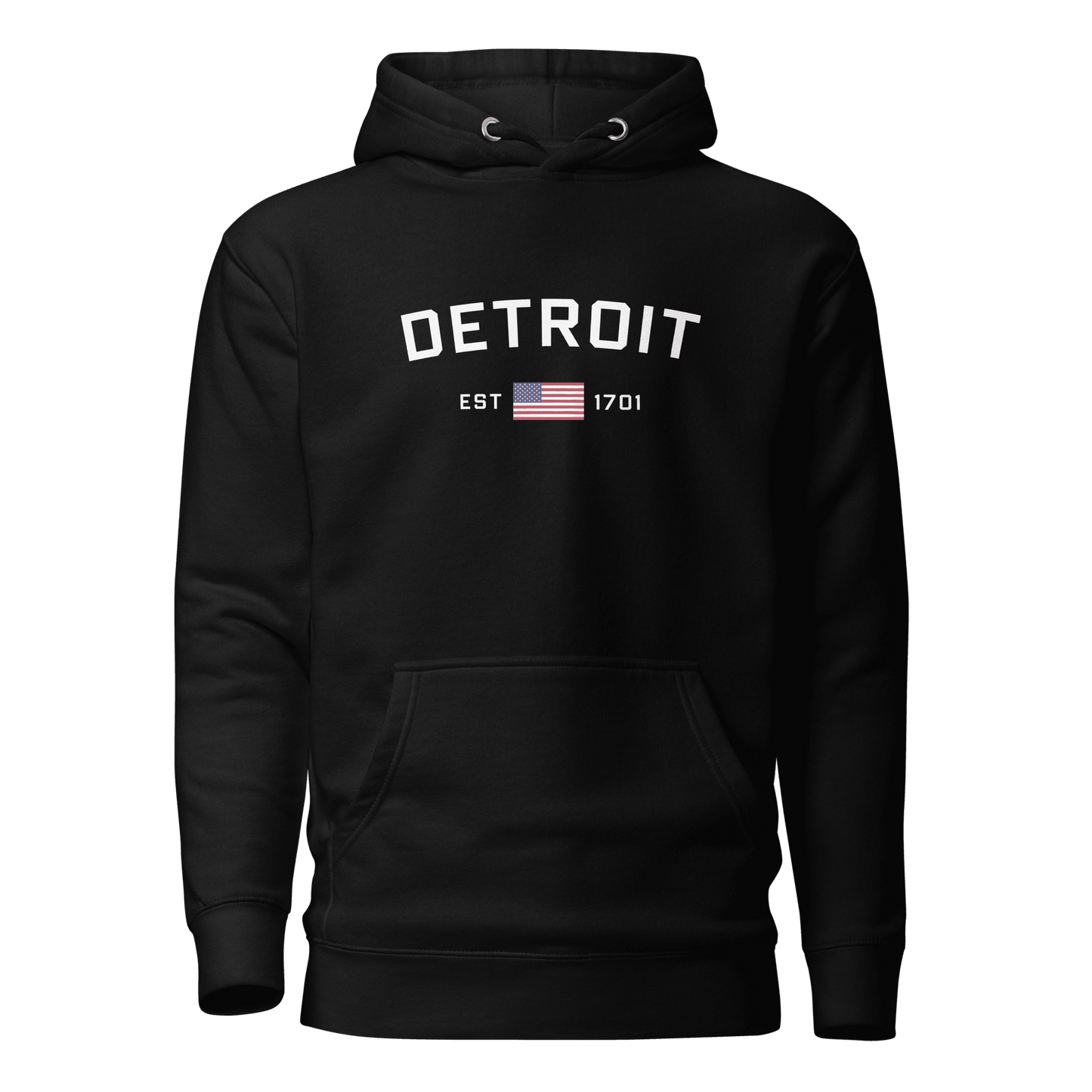 'Detroit EST 1701' Hoodie (w/ United States Flag) | Unisex Premium - Circumspice Michigan