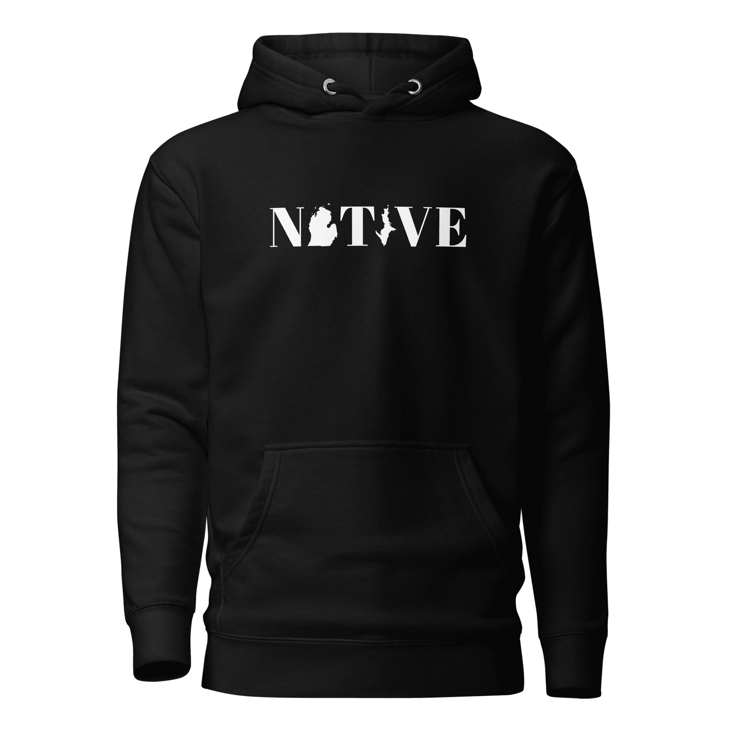 Michigan 'Native' Hoodie (White/Navy Didone Font) | Unisex Premium - Circumspice Michigan