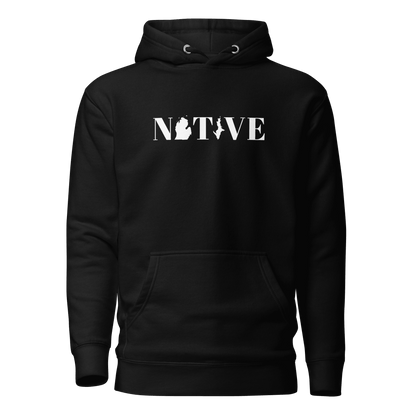 Michigan 'Native' Hoodie (White/Navy Didone Font) | Unisex Premium - Circumspice Michigan