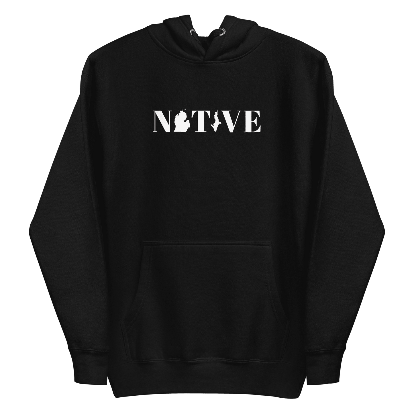 Michigan 'Native' Hoodie (White/Navy Didone Font) | Unisex Premium - Circumspice Michigan