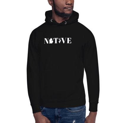 Michigan 'Native' Hoodie (White/Navy Didone Font) | Unisex Premium - Circumspice Michigan