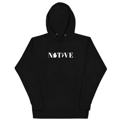 Michigan 'Native' Hoodie (White/Navy Didone Font) | Unisex Premium - Circumspice Michigan