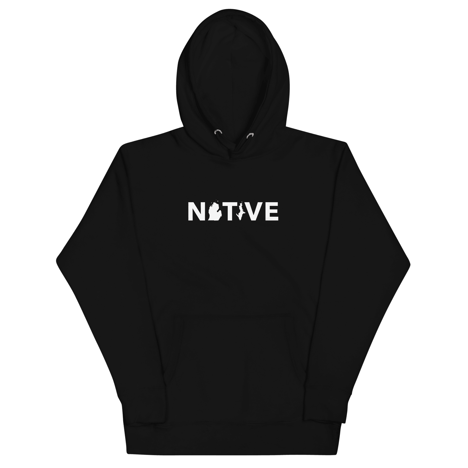 Michigan 'Native' Hoodie (White/Navy Geometric Sans Font) | Unisex Premium - Circumspice Michigan