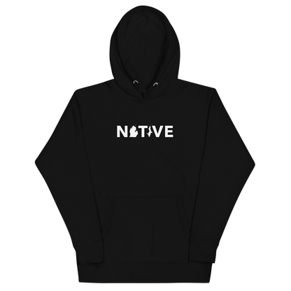 Michigan 'Native' Hoodie (White/Navy Geometric Sans Font) | Unisex Premium - Circumspice Michigan