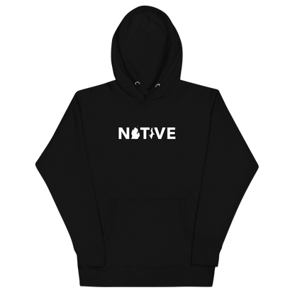 Michigan 'Native' Hoodie (White/Navy Geometric Sans Font) | Unisex Premium - Circumspice Michigan