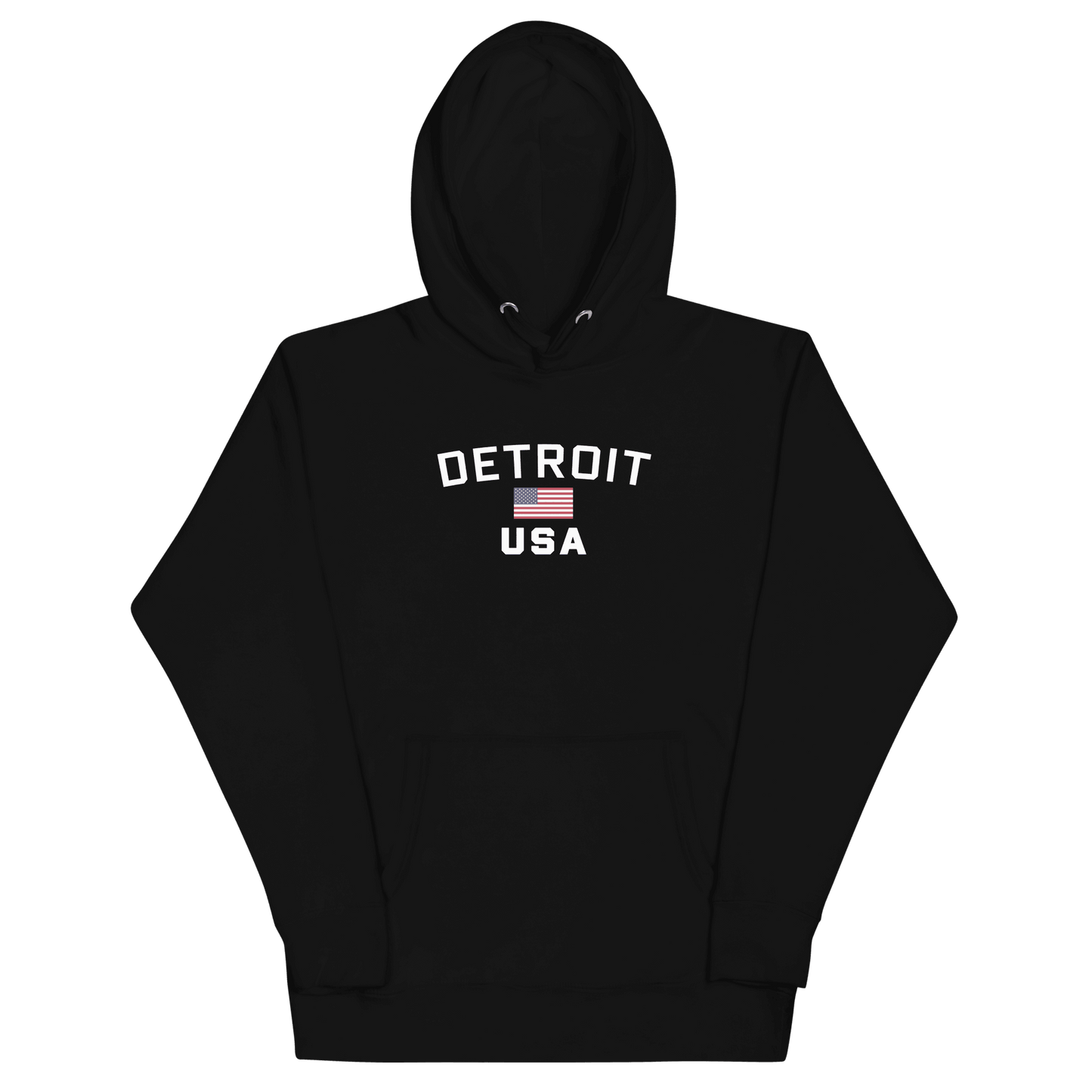 'Detroit USA' Hoodie (White/Navy w/ USA Flag)  Unisex Premium - Circumspice Michigan