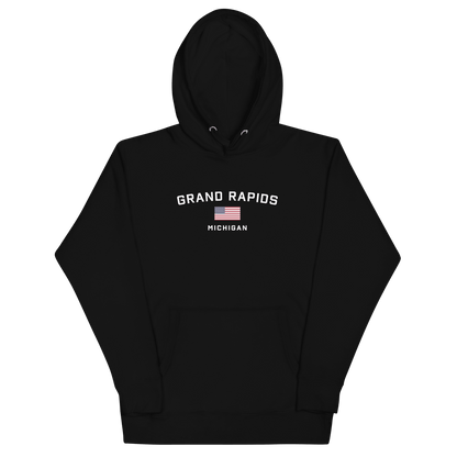 'Grand Rapids Michigan' Hoodie (w/ USA Flag) | Unisex Premium - Circumspice Michigan