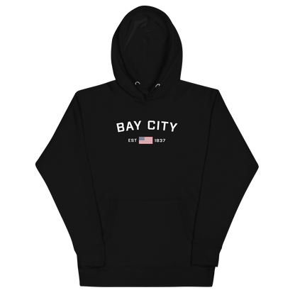 'Bay City EST 1837' Hoodie (w/ USA Flag Outline) | Unisex Premium - Circumspice Michigan