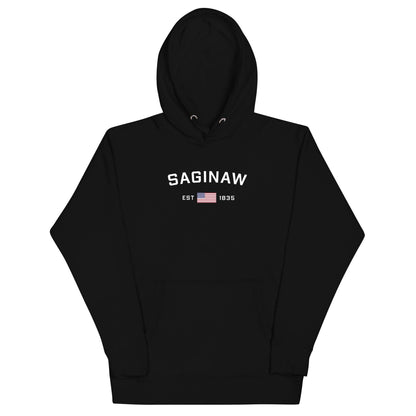 'Saginaw EST 1835' Hoodie (w/ USA Flag Outline) | Unisex Premium - Circumspice Michigan