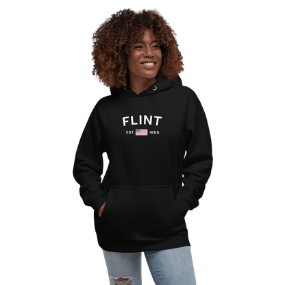 'Flint EST 1855' Hoodie (w/ USA Flag Outline) | Unisex Premium - Circumspice Michigan