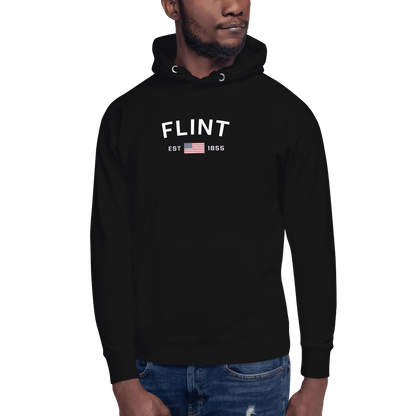 'Flint EST 1855' Hoodie (w/ USA Flag Outline) | Unisex Premium - Circumspice Michigan